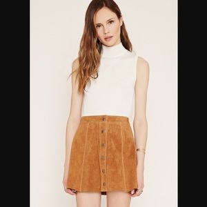Tan Suede Front Snap Skirt
