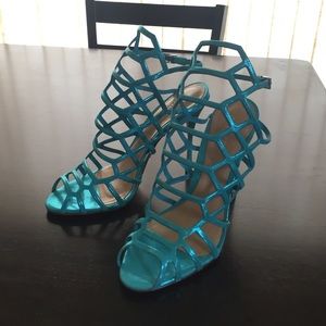 Schutz Metallic Teal caged heels 💙🎉🎀