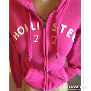 🌺 Hollister pink zip up hoodie sweatshirt XS