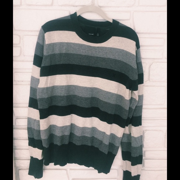 Hurley black, grey, white stripped sweater