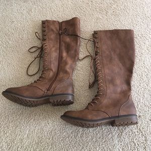 Brown laced up boots