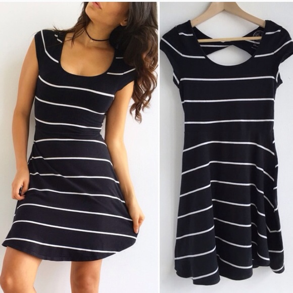 black and white striped skater dress