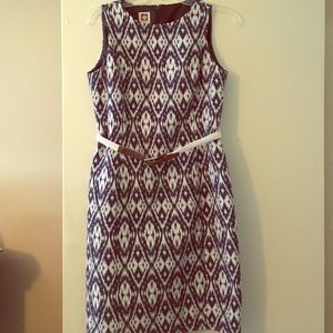 Ann Klein Aztec Print Navy and White Dress