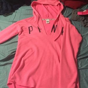 VS PINK thin neon coral v-neck hoodie