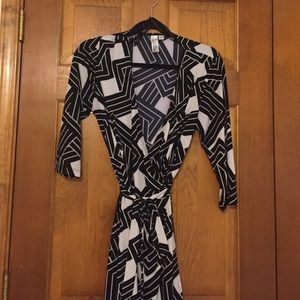 Black and Cream Geometric wrap dress