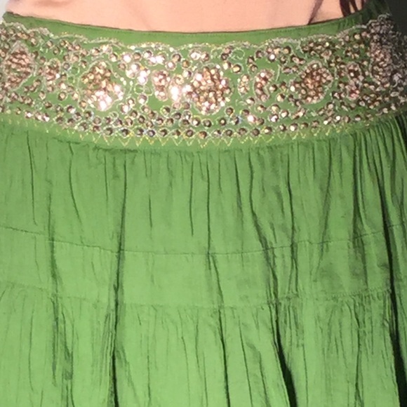 BCBG MaxAzria lime tiered skirt w/bead/sequin yoke - Picture 3 of 4