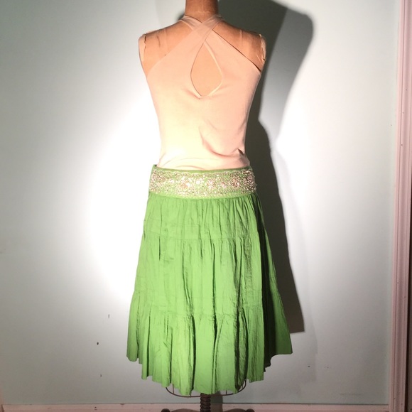 BCBG MaxAzria lime tiered skirt w/bead/sequin yoke - Picture 4 of 4