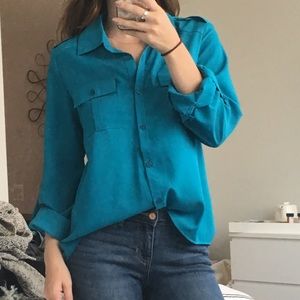 High low turquoise blouse