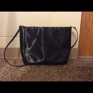 Coach navy patent leather cross body tote