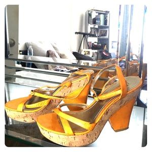 Nine west cork wedge yellow leather strap