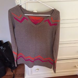 Brown, pink and orange chevron sweater.