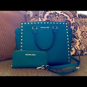 MK Selma Studded Lg Purse and Matching Wallet