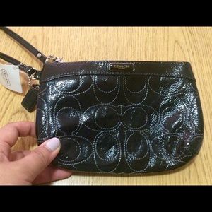Coach Black Stitch Patent Leather Wristlet