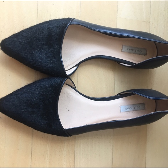 Pony hair and leather black flats