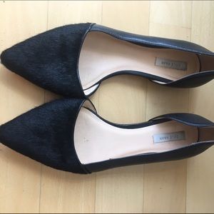 Pony hair and leather black flats