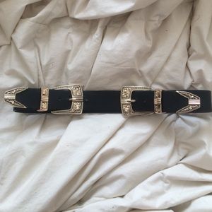 Double Buckle Faux Leather Belt