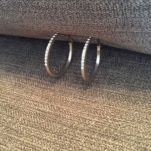 Silver diamond hoop earring