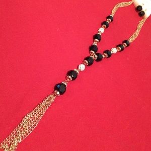 Gold, black, white & crystal necklace & earrings