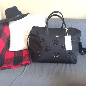NWT Kate Spade Lyla Jeweled Weekender in Black