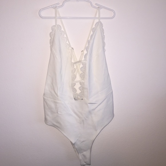 White Lace Cutout Bodysuit