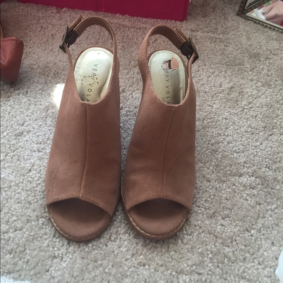Tan open toed booties size 7
