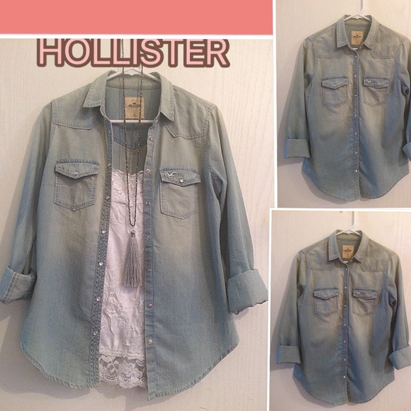 NWOT HOLLISTER CO. La Jolla CHAMBRAY DENIM TOP SM