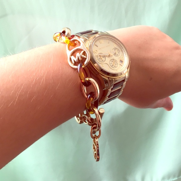 Tortoise and Gold mk Linked Bracelet