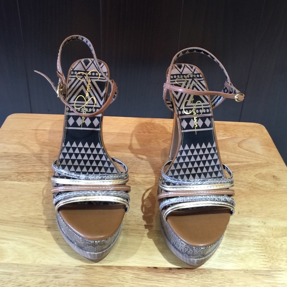 Tall metallic snake print scrappy heels