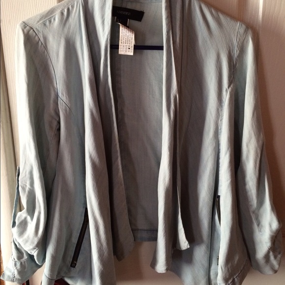 F21 denim open blazer with cascading lapel