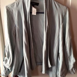 F21 denim open blazer with cascading lapel