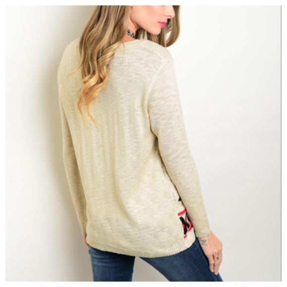 โจHPโจBEIGE RED BLACK TRIBAL SWEATER - Picture 2 of 4