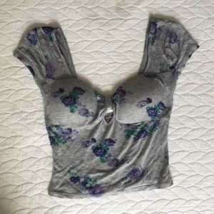 Grey Crop Top with Floral Pattern
