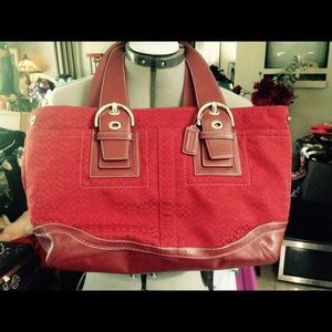 Coach red leather/fabric bag used 4 times