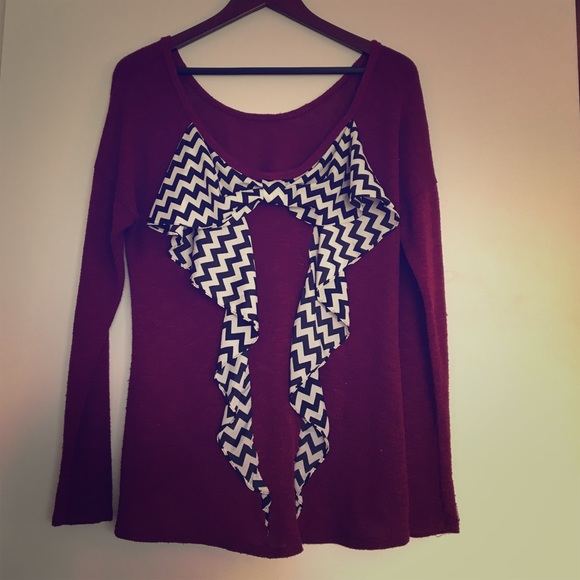 MCM Burgundy Top with Chevron Bow