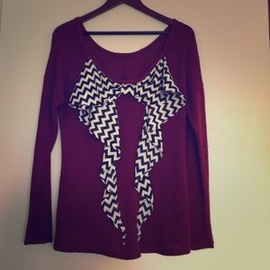MCM Burgundy Top with Chevron Bow