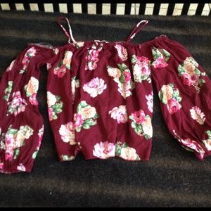 Off the shoulder floral blouse- burgundy floral