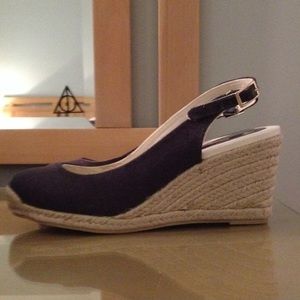Ann Taylor Navy Blue Espadrille Wedges