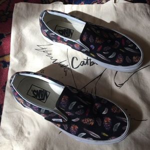 Feather print Vans slip-ons