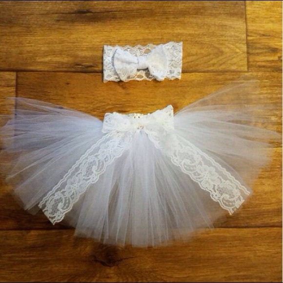 White Lace Tutu & Headband Set - Picture 1 of 4