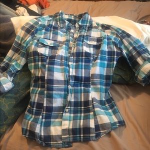 Blue plaid button shirt
