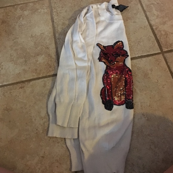 Sequins 3/4 Sleeve Cream Fox Sweater - Picture 2 of 2