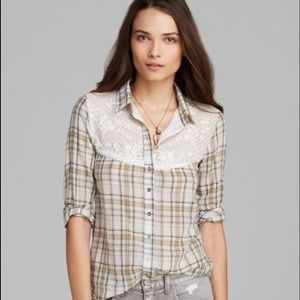 Free People Saddle Up Lace York Plaid Shirt NWT