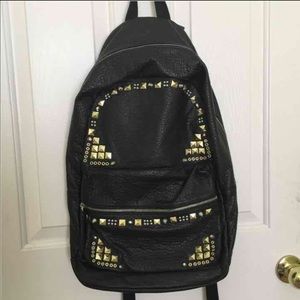 Studded Faux Black Leather Backpack