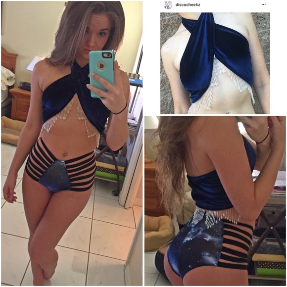 DiscoCheekz Velvet Navy Crystalline Wrap Top