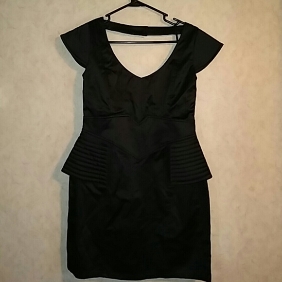 Black Peplum Exposed Zipper Dress