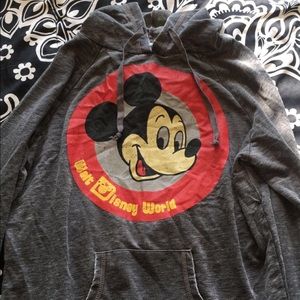 A faded gray Mickey Mouse hoodie.