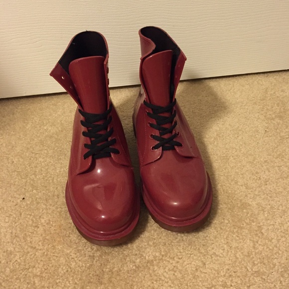 Maroon rain boots
