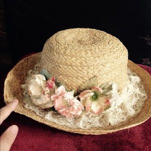 Laura Ashley straw hat/flowers vintage Italy
