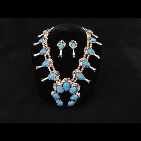 Turquoise sterling silver squash blossom/earrings - Picture 1 of 1