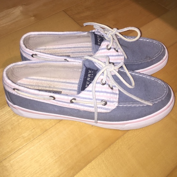 Loafers with blue w/pink white blue stripes